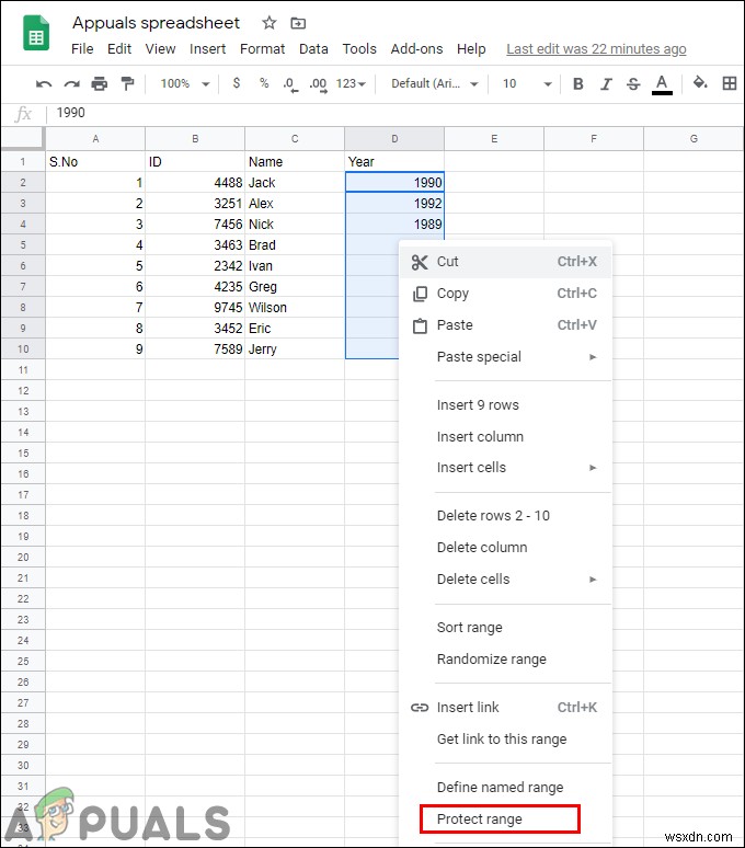 Cách bảo vệ/khóa ô không cho chỉnh sửa trong Google Sheets