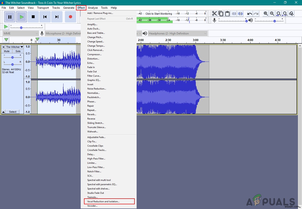 Cách xóa giọng hát trong Audacity