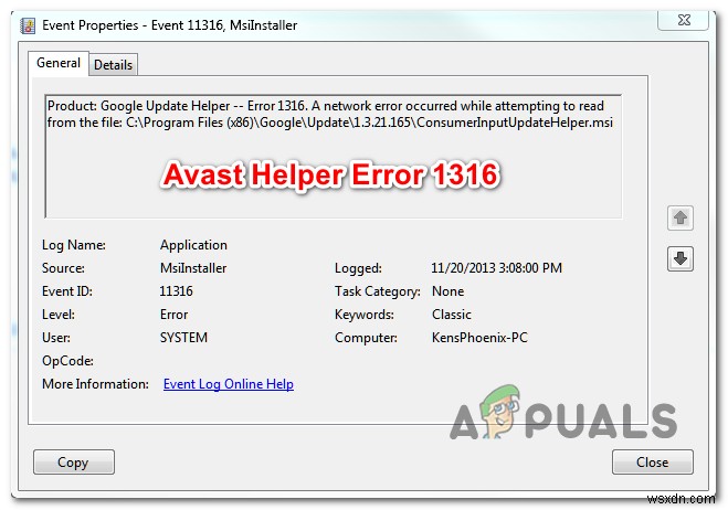 Cách khắc phục lỗi Avast Helper Error 1316