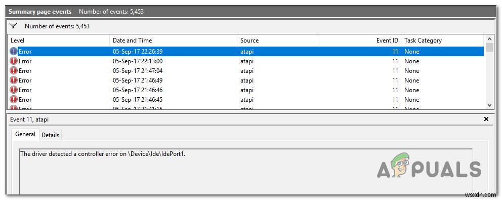 Khắc phục lỗi  Driver detected a controller error on \Device\Ide\IdePort1  trong Event Viewer