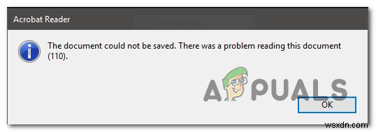 Khắc phục lỗi Adobe Reader 110  The Document Could Not Be Saved 