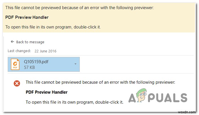 Khắc phục lỗi  This file cannot be previewed  PDF Preview Handler trong Outlook