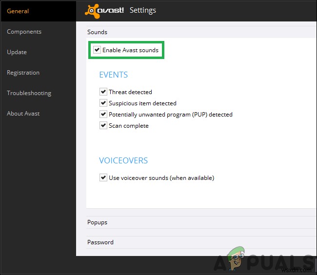 Chặn các cửa sổ bật lên không mong muốn của avast!
