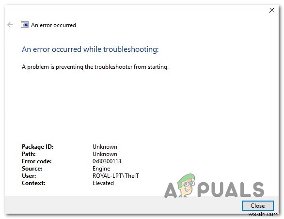 Lỗi Internet Troubleshooter 0x80300113