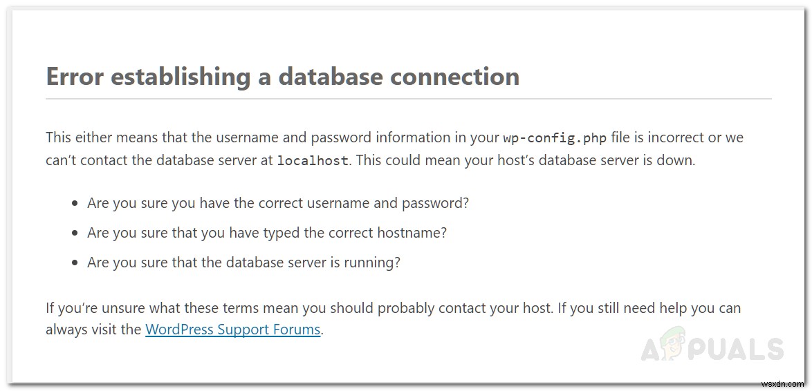 Khắc phục lỗi kết nối cơ sở dữ liệu WordPress  Error establishing a database connection 