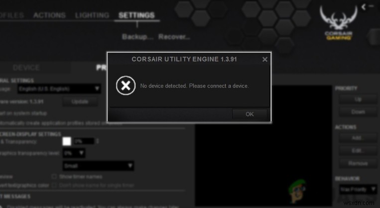 Cách khắc phục lỗi No Device Detected trong Corsair Utility Engine