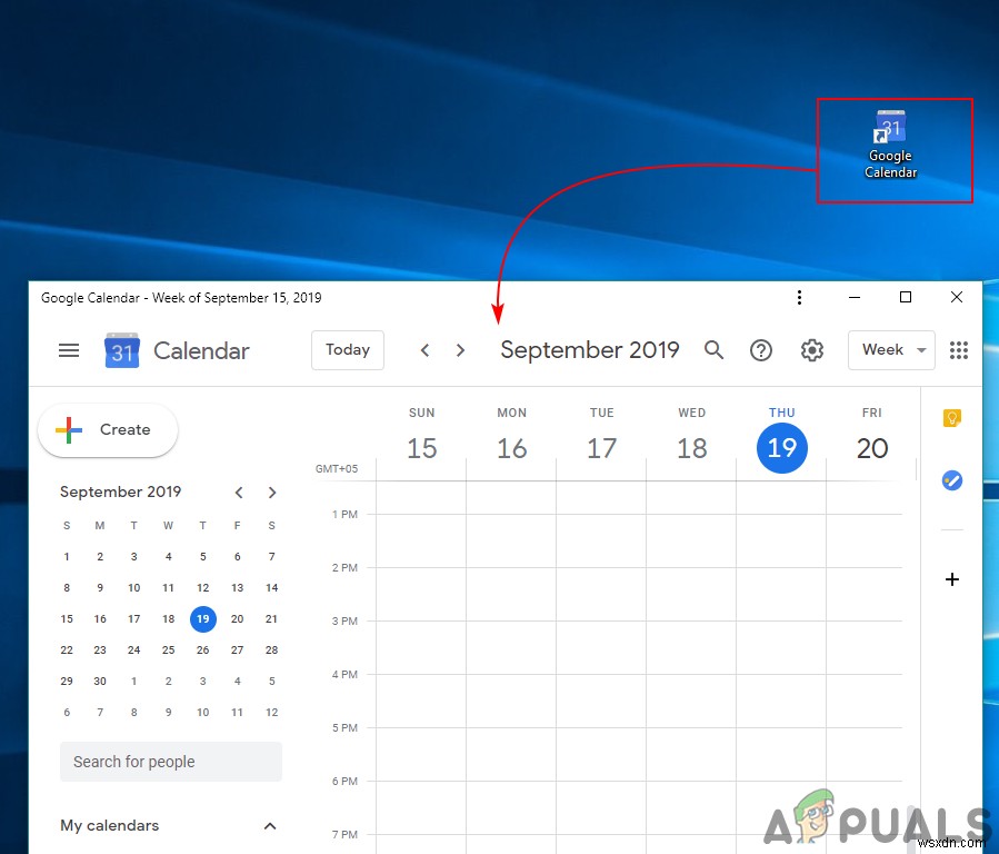 Cách đặt Google Calendar lên Desktop Windows 10