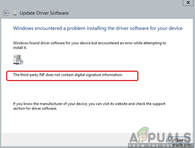 Cách khắc phục lỗi  The Third-party INF doesn t contain Digital Signature Information  trên Windows