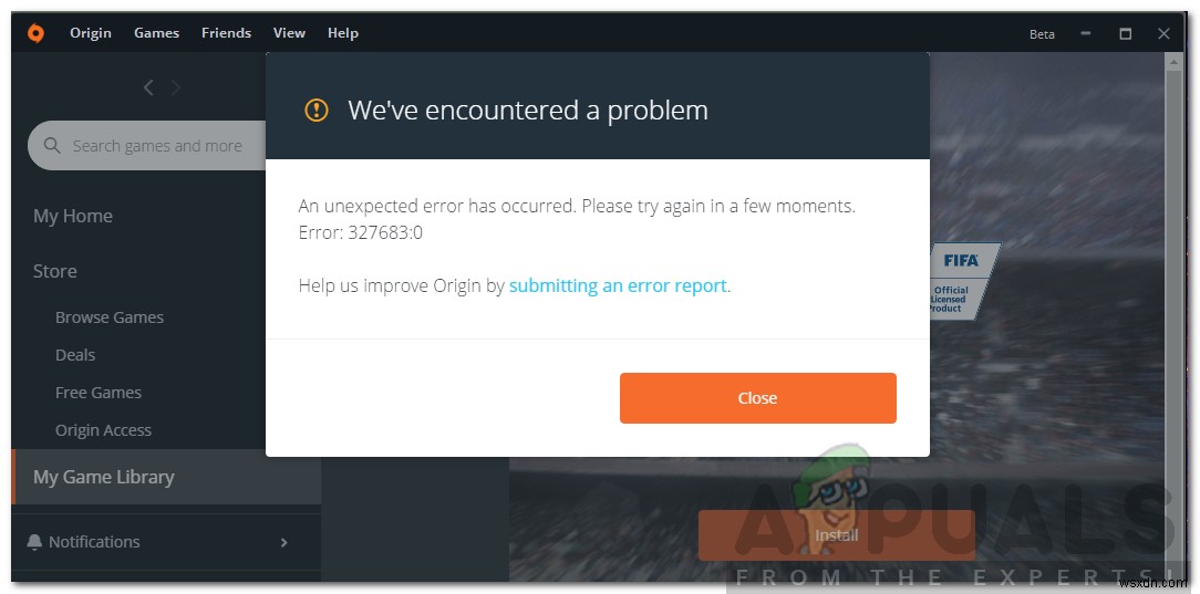 Cách khắc phục lỗi Origin Error 327683:0