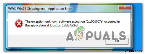 Cách khắc phục lỗi Unknown Software Exception (0xc06d007e)