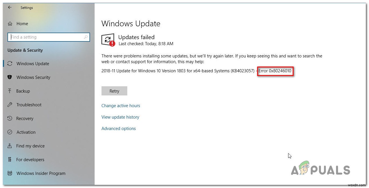 Cách khắc phục lỗi Windows Update 0x80246010