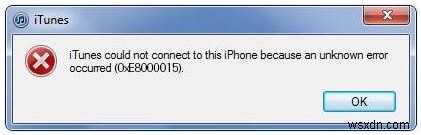 Cách khắc phục lỗi iTunes 0xe8000015