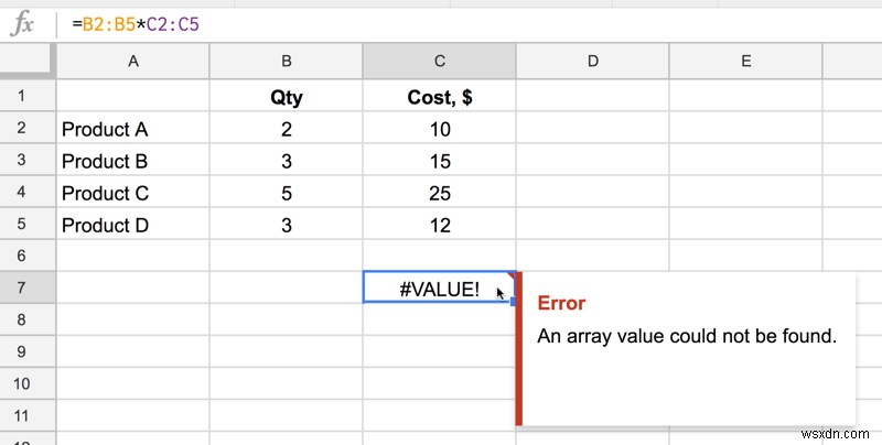 Cách khắc phục lỗi  An Array Value Could not be Found  (Không tìm thấy giá trị mảng) trên Excel