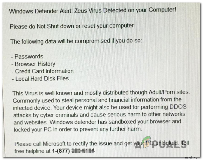 Sửa lỗi: Cảnh báo giả  Windows Defender Alert: Zeus Virus Detected 