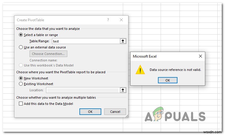 Khắc phục: Tham chiếu nguồn dữ liệu không hợp lệ trong Excel