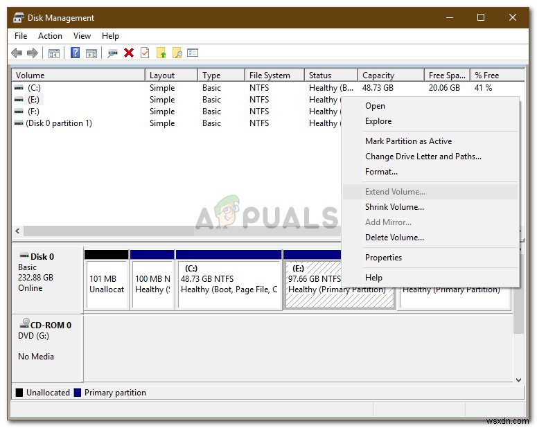 Khắc phục: Tùy chọn Extend Volume bị mờ trên Windows 10