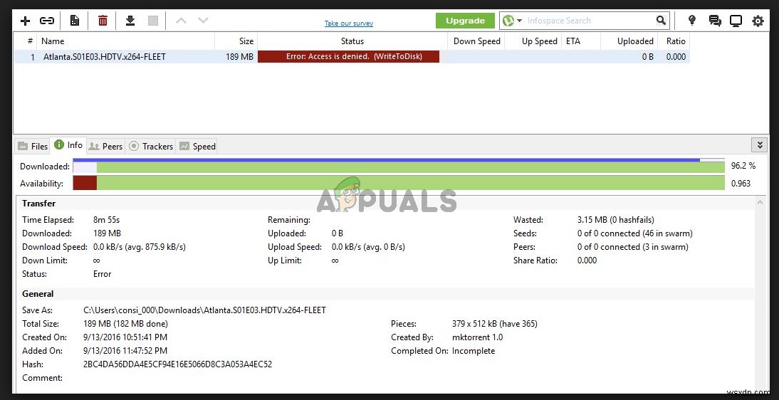 Khắc phục: uTorrent báo Access is denied (write to disk)