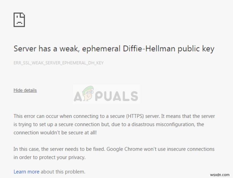 Khắc phục: Server có khóa công khai Diffie-Hellman tạm thời yếu