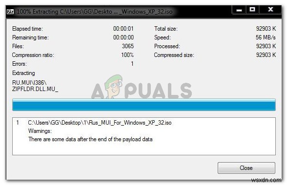 Khắc phục: Có một số dữ liệu sau phần cuối của dữ liệu tải trọng