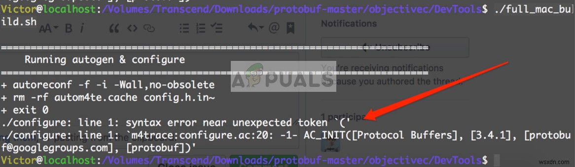 Cách khắc phục lỗi Syntax Error near unexpected token `(‘