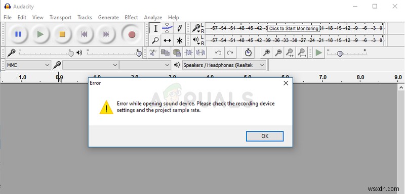 Cách khắc phục lỗi Audacity «Error while opening sound device»