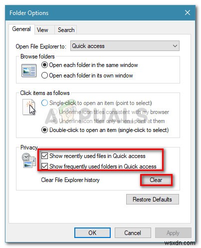 Sửa lỗi: Menu Truy cập nhanh (Quick Access) không hoạt động trên Windows 10