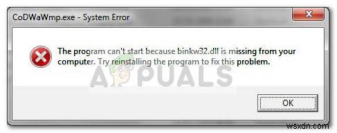 Sửa lỗi: binkw32.dll is missing (Thiếu binkw32.dll)