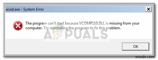 Khắc phục: Lỗi vcomp110.dll is missing