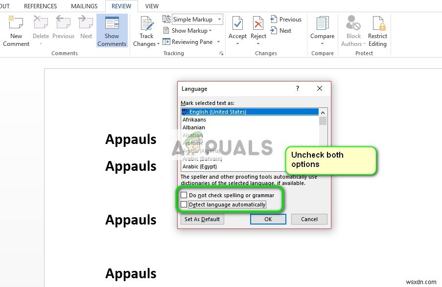 Khắc phục: Spell Check (Kiểm tra chính tả) không hoạt động trong Word