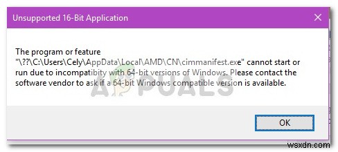 cimmanifest.exe là gì? Cách sửa lỗi  Unsupported 16-bit application  và file hỏng