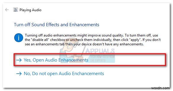 Sửa lỗi: Audio Enhancements Problem (Vấn đề tăng cường âm thanh)