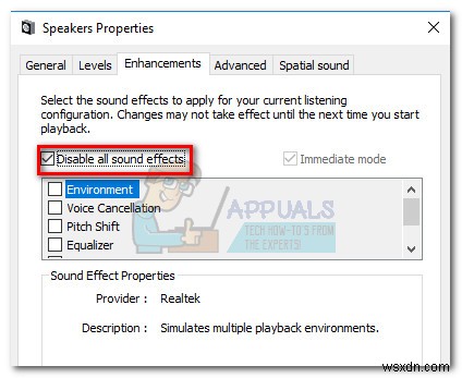 Sửa lỗi: Audio Enhancements Problem (Vấn đề tăng cường âm thanh)