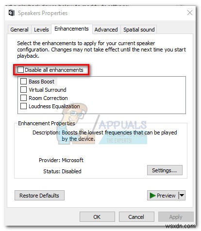 Sửa lỗi: Audio Enhancements Problem (Vấn đề tăng cường âm thanh)