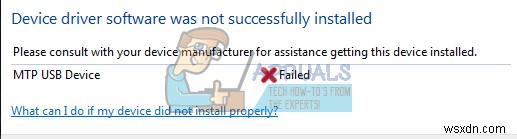 Khắc phục: Lỗi cài đặt driver MTP USB Device