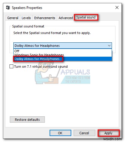 Cách thiết lập Dolby Atmos Spatial Sound trên Windows 10