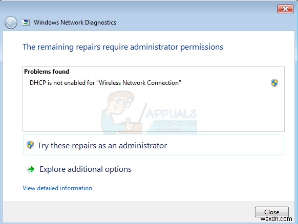Khắc phục lỗi DHCP is not enabled for WiFi - WiFi kết nối nhưng không có internet