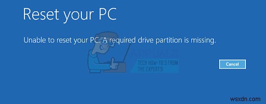 Sửa lỗi: Không thể reset PC - Thiếu phân vùng ổ cứng bắt buộc