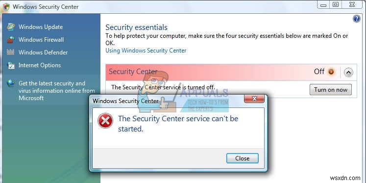 Khắc phục lỗi The Windows Security Center Service Can t be Started