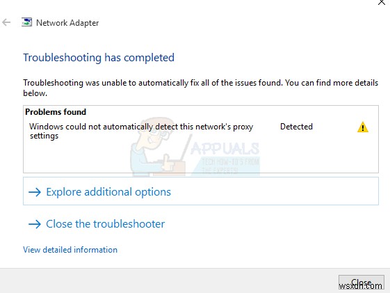 Khắc phục:  Windows không thể tự động phát hiện cài đặt proxy mạng này  trên Windows