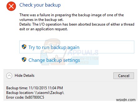 Cách sửa lỗi Backup 0x807800C5 trên Windows 10