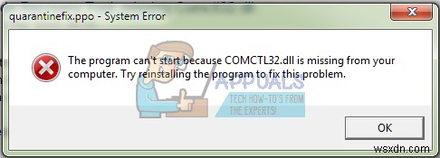 Khắc phục lỗi COMCTL32.DLL missing khi chạy ứng dụng trên Windows 7