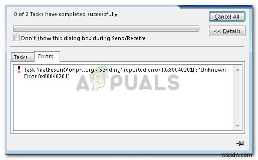 Khắc phục: Lỗi gửi email 0x80040201 trên Outlook
