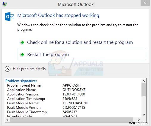 Khắc phục lỗi Outlook crash do KERNELBASE.DLL (APPCRASH)