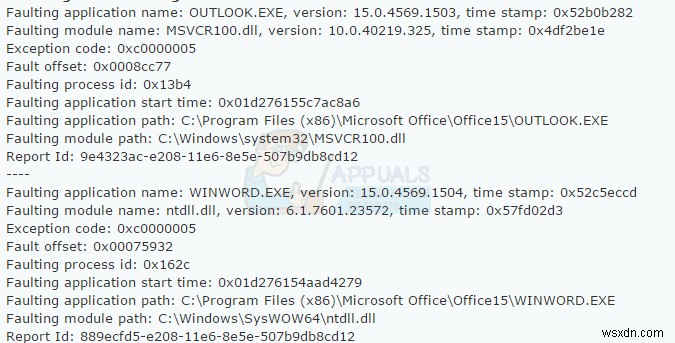 Khắc phục: Microsoft Word và Outlook 2013 bị lỗi ntdll.dll/MSVCR100.dll