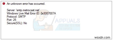 KHẮC PHỤC: Lỗi Windows Live Mail 0x8007007A khi gửi Email