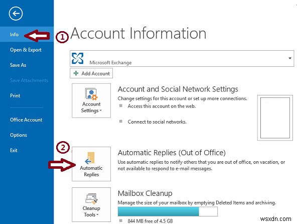 Cách thiết lập Phản hồi tự động (Out of Office) trong Outlook 2013/2016 và 2010