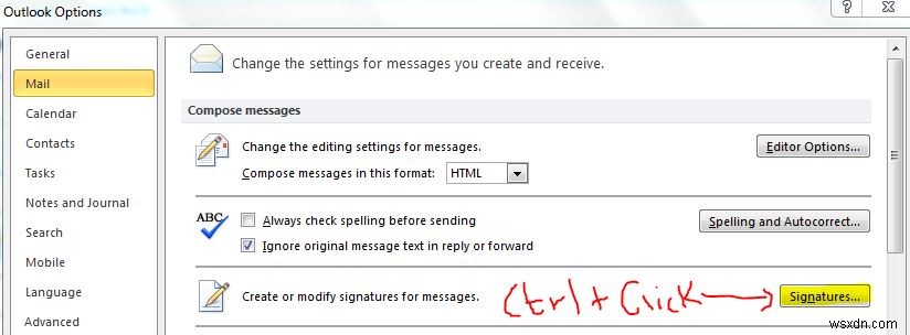 Outlook không phản ứng nút Chữ ký (Signature)