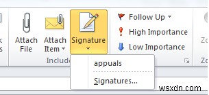 Outlook không phản ứng nút Chữ ký (Signature)