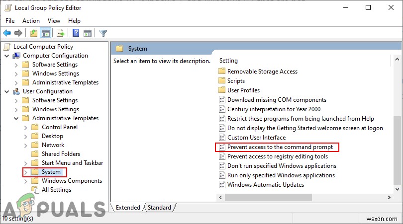 Cách vô hiệu hóa Command Prompt cho tài khoản Standard