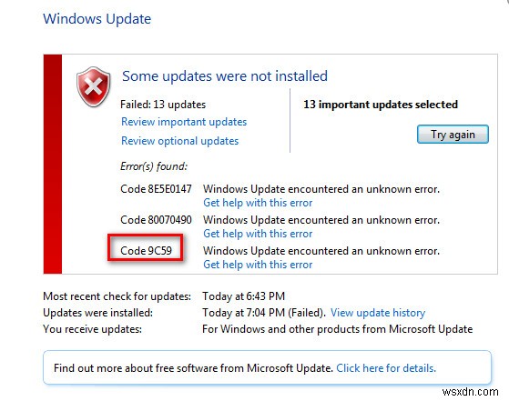 Cách khắc phục lỗi Windows Update 9C59